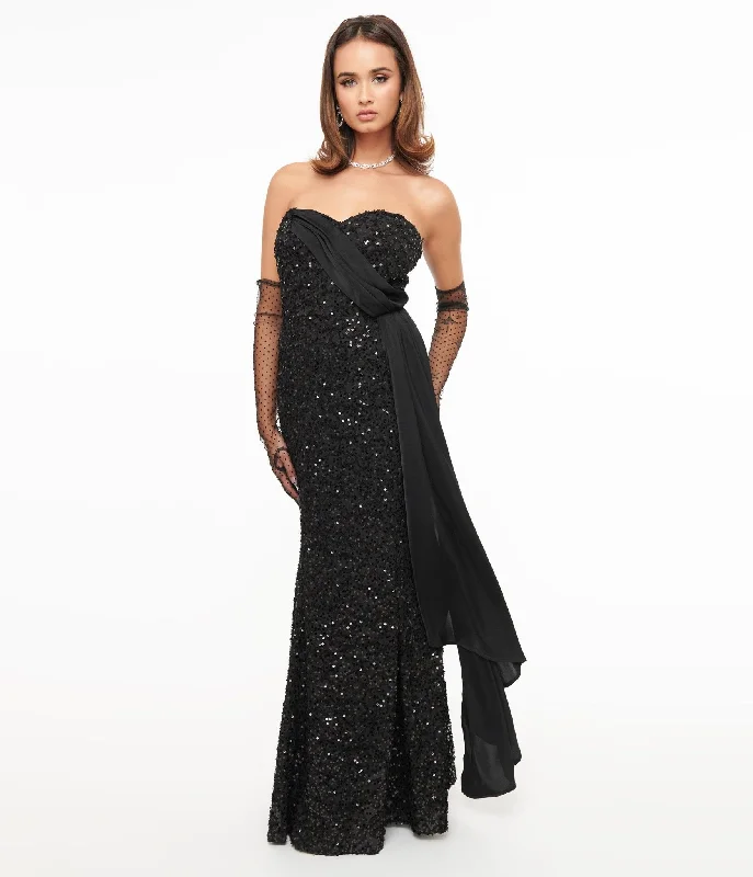 Unique Vintage 1930s Black Sequin Lace Mermaid Dress