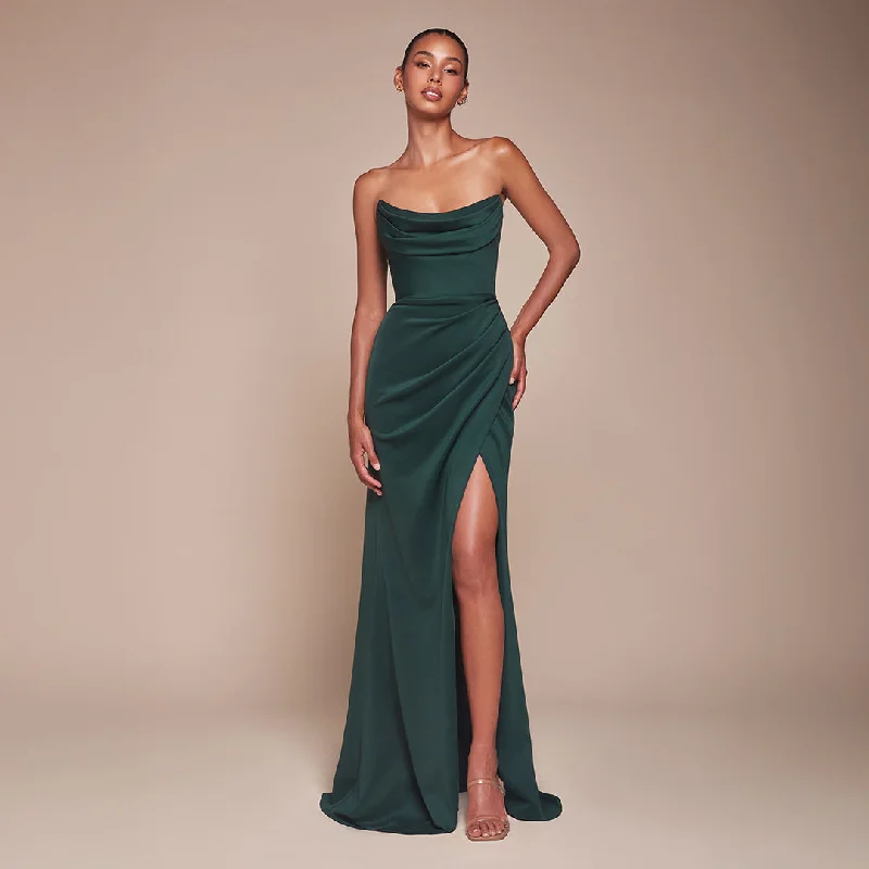 Cinderella Divine Emerald Chiffon Strapless Slit Prom Dress