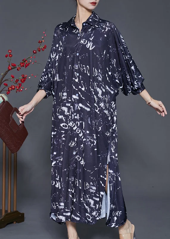 Bohemian Black Print Cotton Long Dress Spring