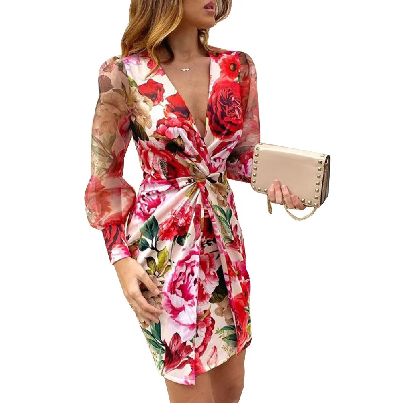 Julia Fashion - Elegant Women Leopard Floral Print Mini Dress