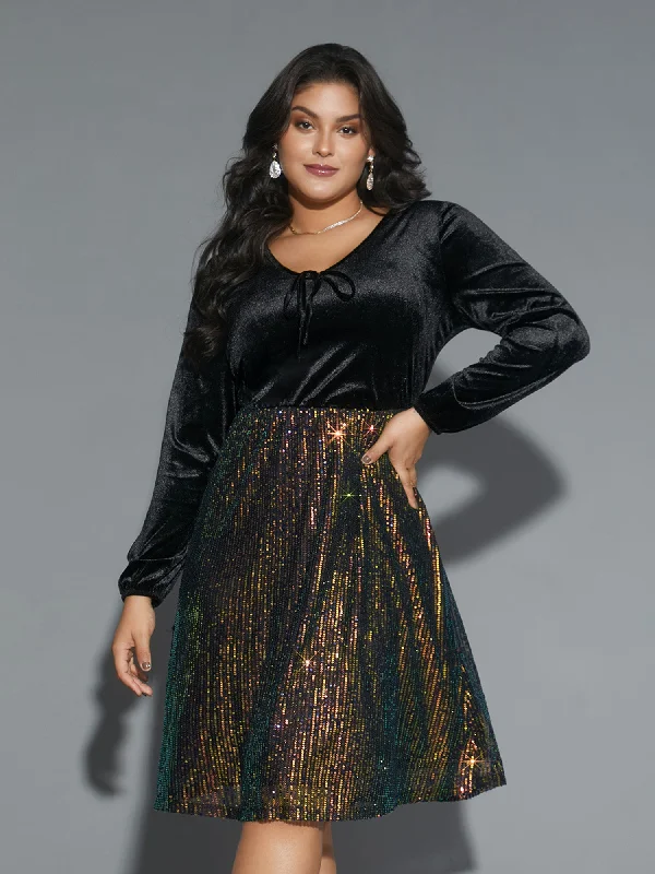 Velvet Sequin Patchwork Tie Knot Dress