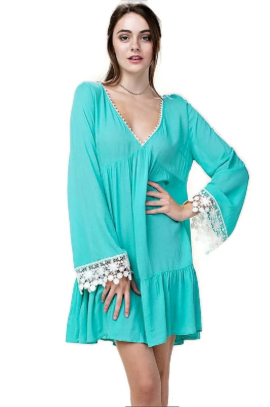 Bell Sleeve Lace Dress, Jade